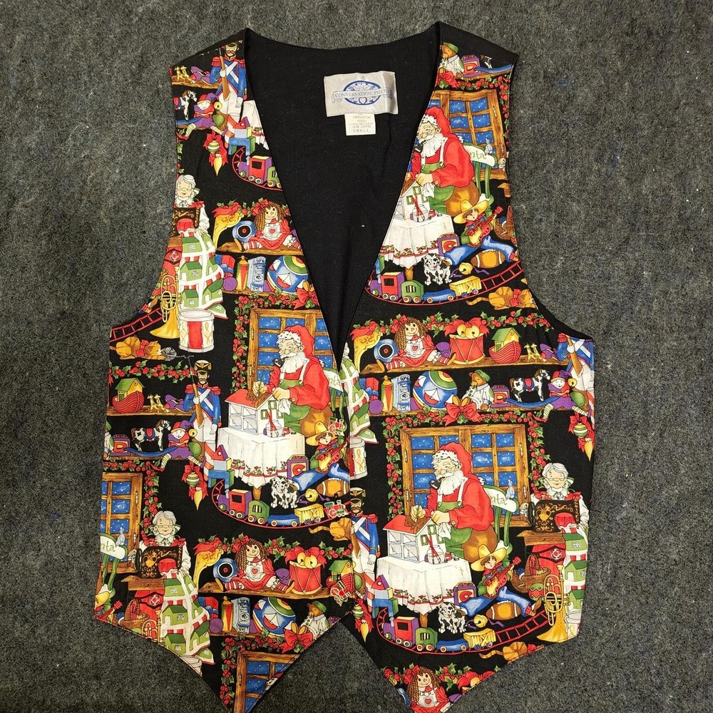 Vintage 90s Conversation Pieces Santa's Workshop Novelty Christmas Vest Small
